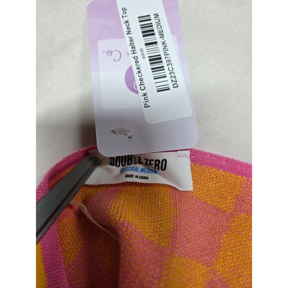Double Zero Halter Pink Orange Checkered Top Womens Mystical Medium NWT - Picture 5 of 5